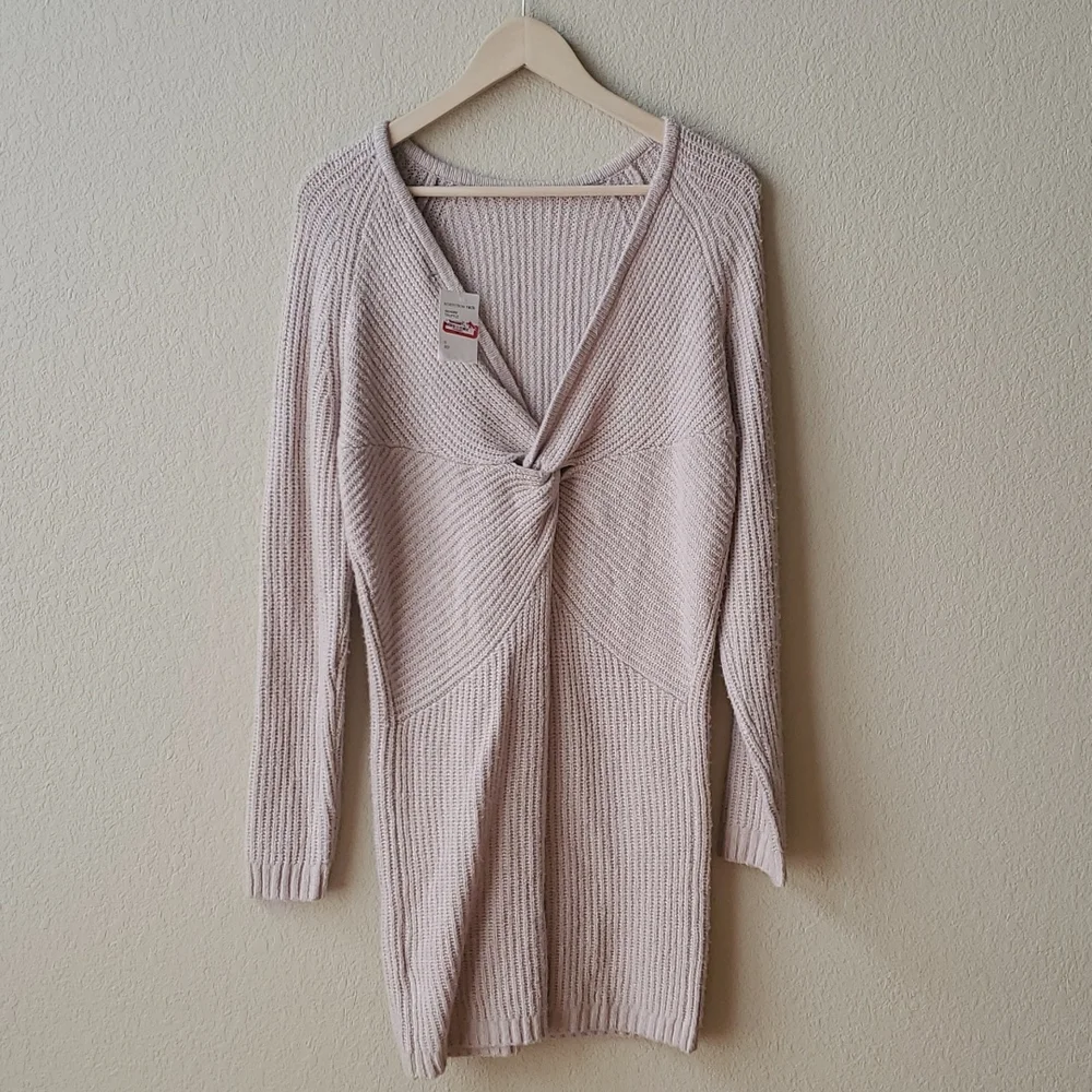 Nordstrom rack Love Tree sexy plunging V back sweater dress neutral taupe beige - Picture 4 of 12
